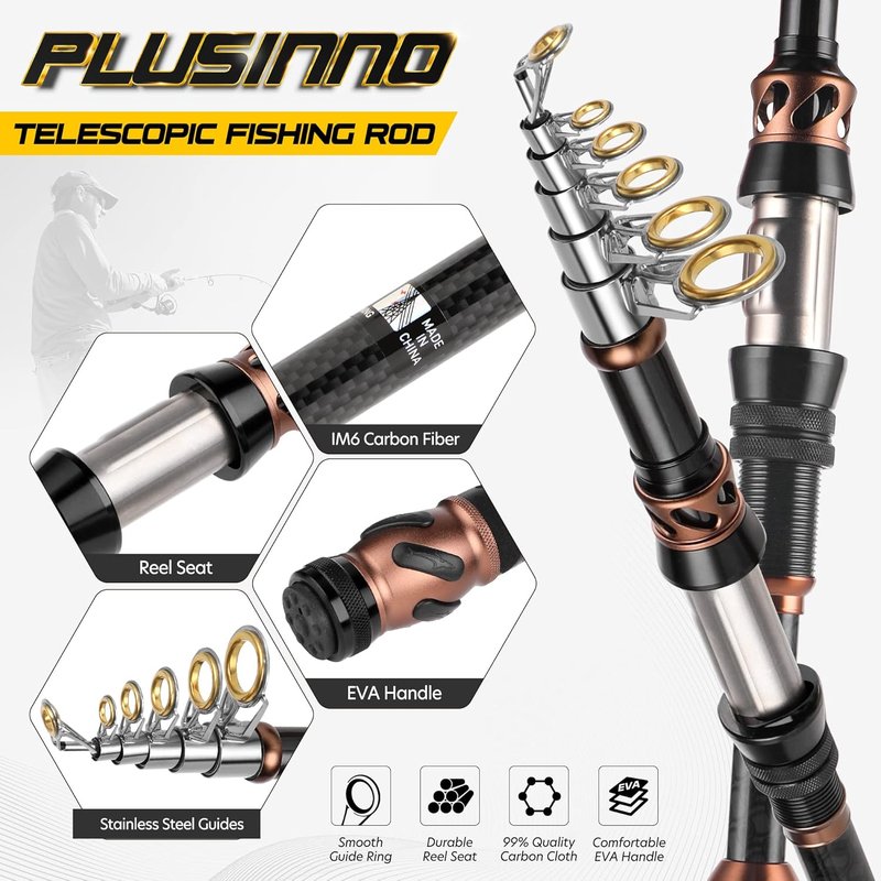 Fishing Rod and Reel Combo - Carbon Fiber Telescopic Fishing Pole with 12 +1 Shielded Bearings | Lightweight & Durable