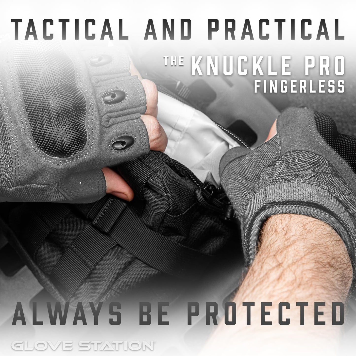 Glove Station The Outdoor - Fingerless Knuckle Gloves for Men - Motorcycle Gloves for Airsoft, Hunting, Work and Hiking - Gray, Medium
