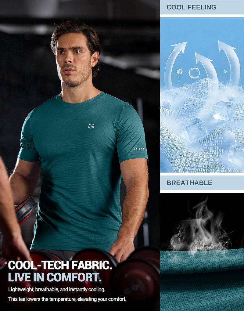 Men's Breathable Workout T-Shirts - Lightweight Dry Fit UPF 50+ Cooling Tee for Running & Hiking