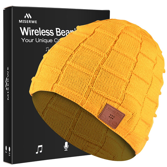 MISERWE Wireless Beanie Hat BT5.0 Warm Knit Beanie Hat Winter Musical Hat for Outdoor for Men/Women (Yellow)