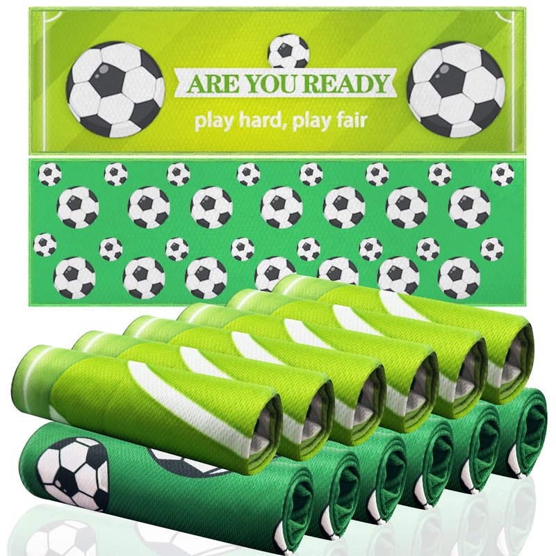 OPSO Soccer Cooling Towel Set, 40 x 12 inches, 12 Pack, Microfiber Sports Towels for Baseball, Soccer, Golf LCE Towel Microfiber Sports Towels for Player (Soccer 3)