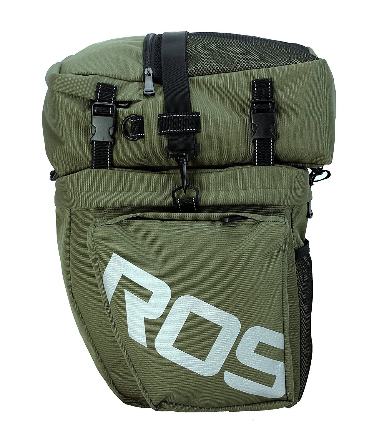 MOZOWO Bike Rear Rack Bag, 3 in 1 37L Waterproof Bicycle Rack Seat Bag Pannier Cycling Back Seat Rack Trunk Bag Saddle Bag for Mountain MTB Bike with Detachable Shoulder Strap & Reflective Sign