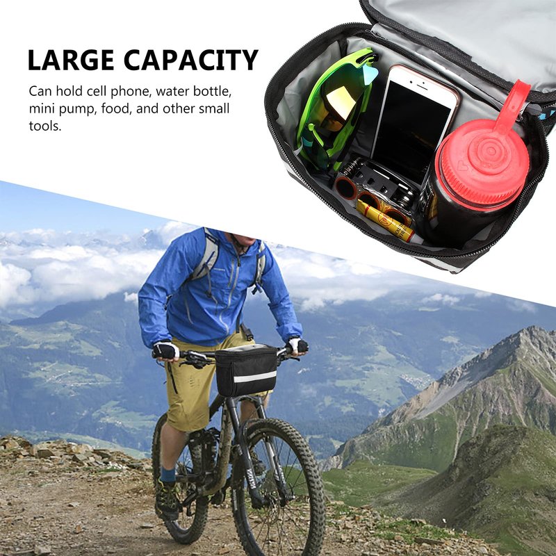 Lixada Bike Baskets Bag with Reflective Stripe Bicycle Handlebar Bag Bike Frame Bag Bicycle Bag Bike Front Tube Bag Bike Pannier Bag