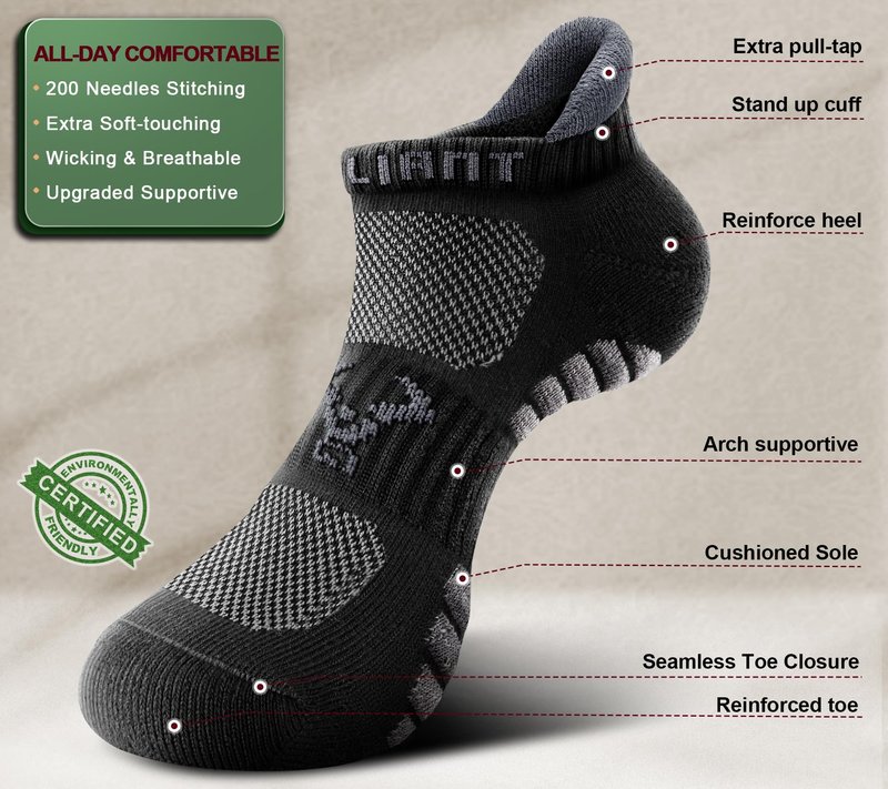 BULLIANT Men Running Socks,Active Ankle Socks No Show For Men With Cushioned Footbed Arch Support Breathable Wicking(6Pairs,Shoes Size:Men 13-15)