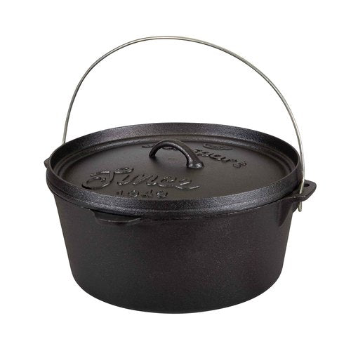 Stansport's Cast Iron Dutch Oven with Lid (16033) - Large 8 Quart Capacity, Durable Cast Iron Construction, Perfect for Outdoor Cooking, Home Kitchen and Camping Trips, Flat Bottom Design