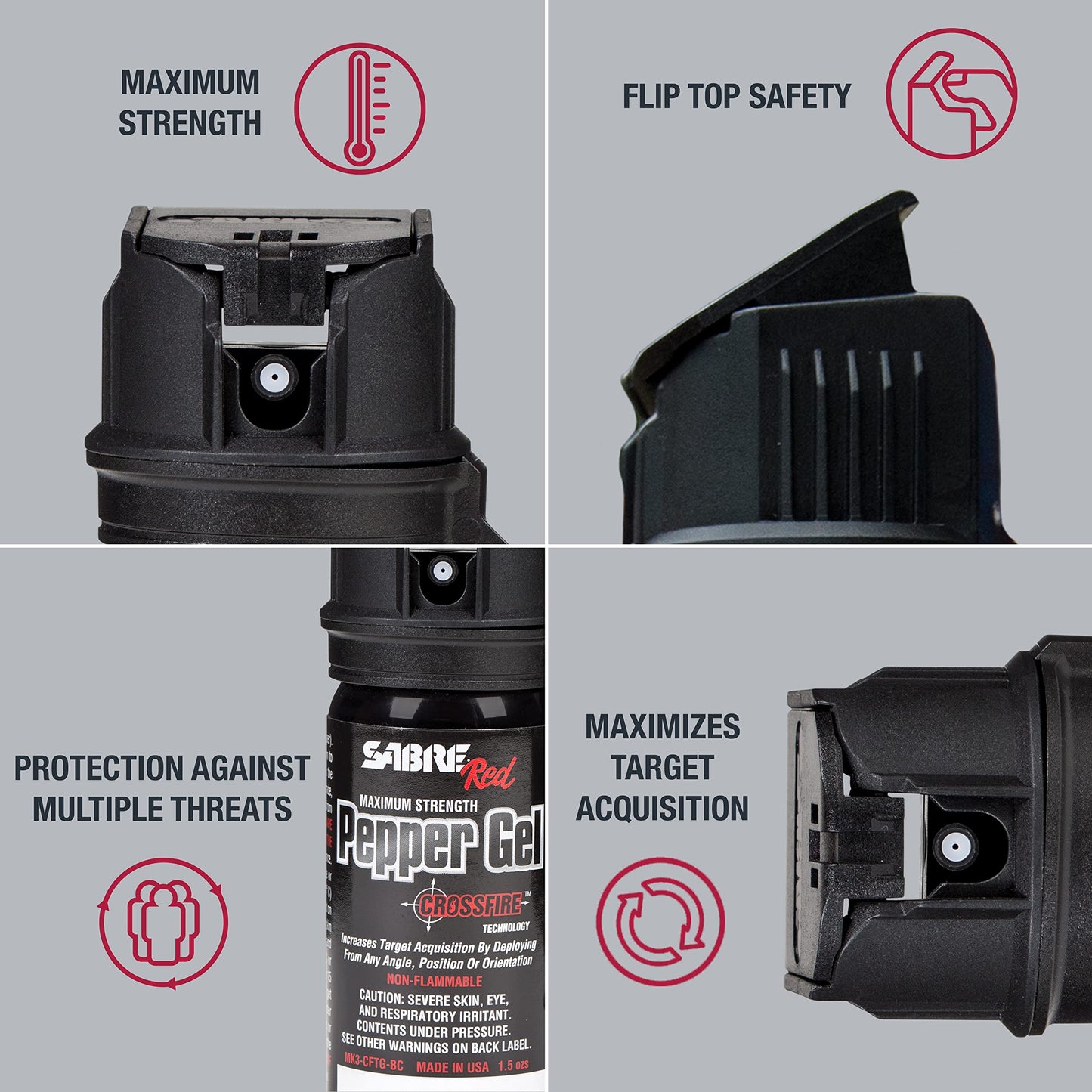 SABRE Crossfire Pepper Gel for Self Defense, Deploys At Any Angle, Maximizes Target Acquisition Against Threats, Easy Carry Belt Clip Safety Flip Top, Max Police Strength Pepper Spray 1.5 fl oz 2 Pack