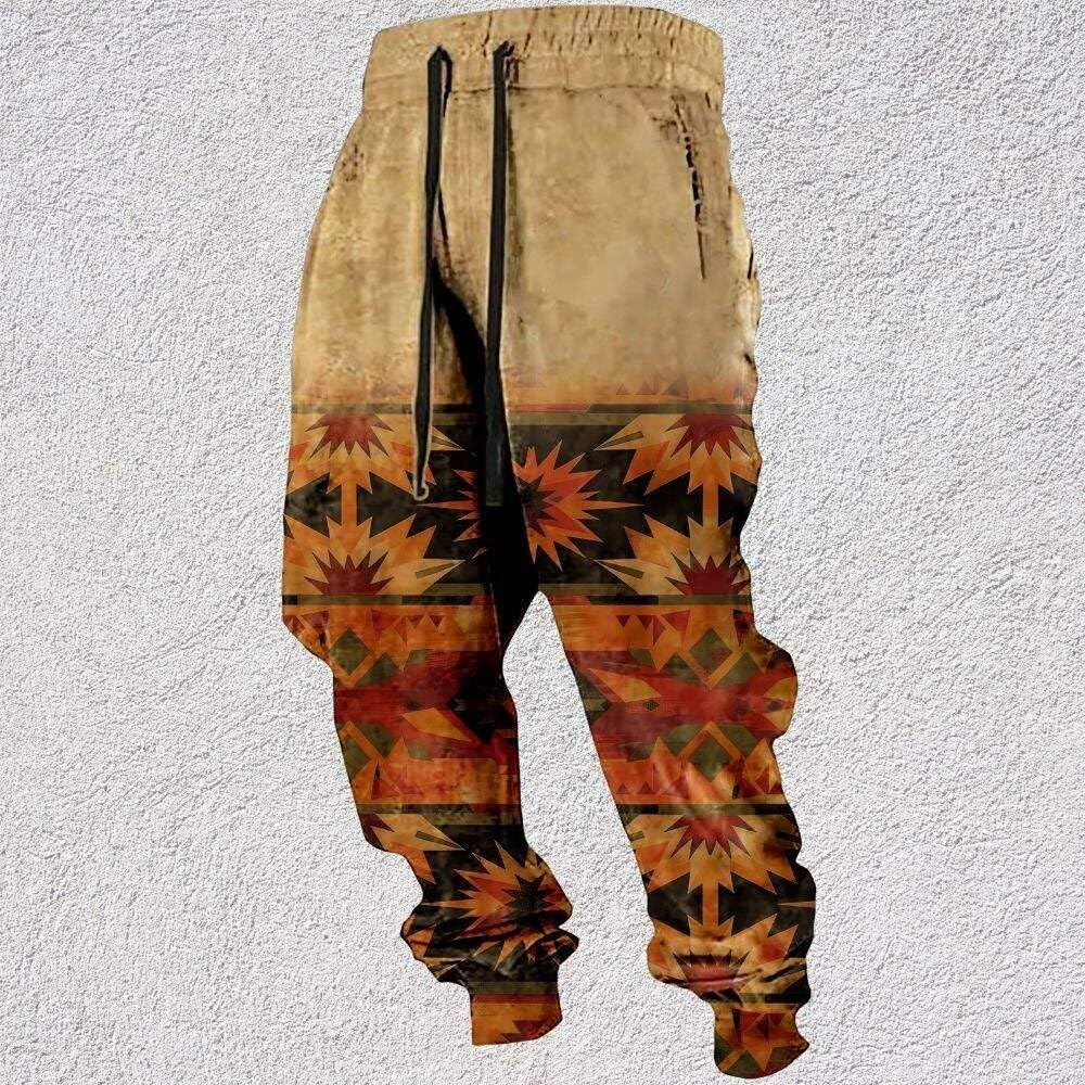 TBILILO Mens Aztec Print Sweatpants Elastic Waist Drawstrig Baggy Trousers Retro Graphic Western Cowboy Pants Loose Fit Cargo Pants with Pockets Geo Red 4XL