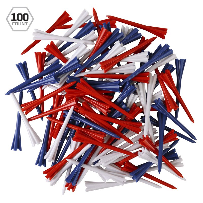 IZZO Golf Plastic Golf Tees, 1.5 Inch, Red/White/Blue