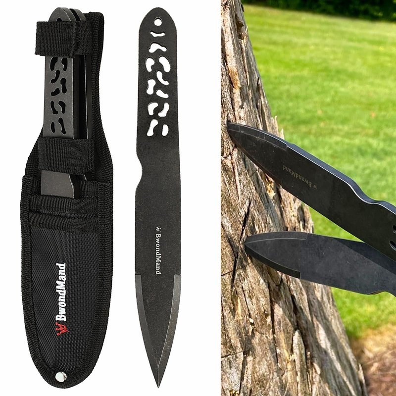 BwondMand Throwing Spikes Set, 9.25 inches Throwing Set 0.236" Thick Stainless Steel Throwing Spikes, 3 Pack Throwing Set with Nylon Sheath for Beginners or an Expert