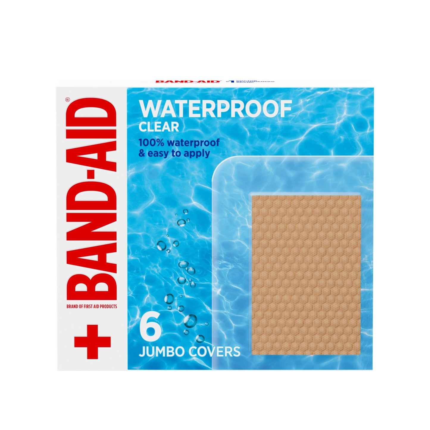 BAND-AID Brand Clear Waterproof Adhesive Bandages, Jumbo Covers, 6 Count