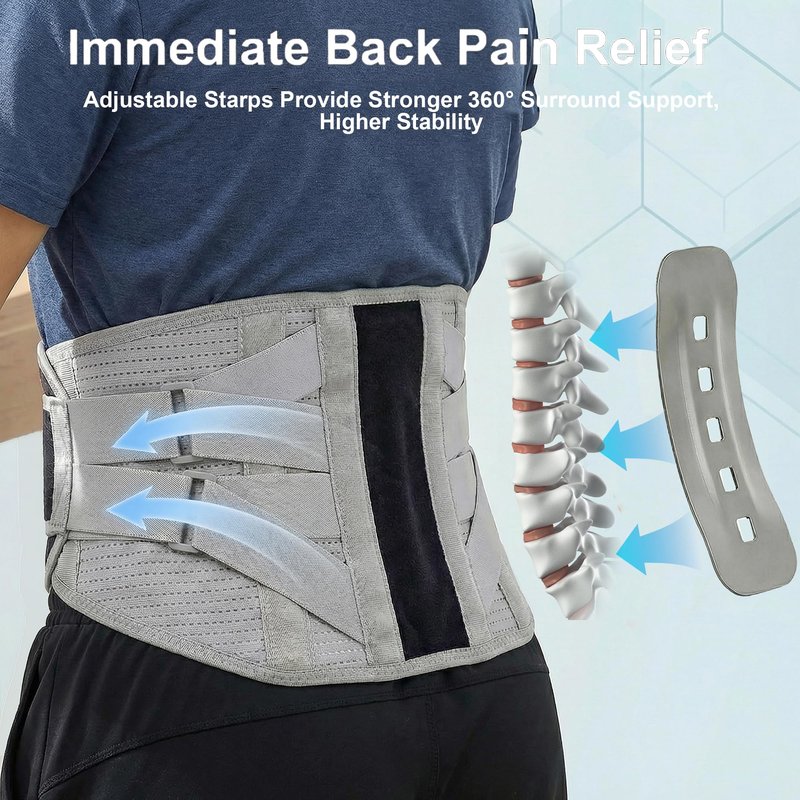 Back Brace for Lower Back Pain Relief - 4X Stronger Lumbar Support Belt with Heating Massage Pad, Adjustable Posture Corrector for Sitting Long Hours, Breathable & Thin Father's Day / Birthday Gifts, XL (Waist 32 - 39")