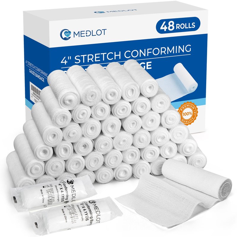 LotFancy Gauze Rolls, 48 Count, 4 Inch x 4.1 Yards, Rolled Gauze Wrap, Conforming Stretch Bandage for Wounds Care, Medical Supplies for First Aid