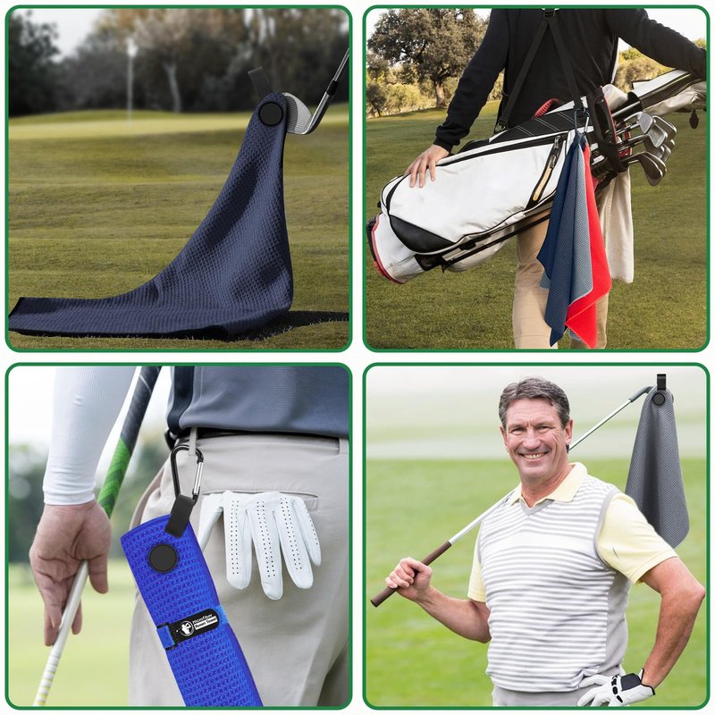 Lousrnman Magnetic Golf Towel, 2 PCS Microfiber Golf Towels with Wire Cleaning Cloth for Men, Industrial Strength Magnet Accessories for Strong Hold to Golf Bags, Carts or Clubs (Black Blue)