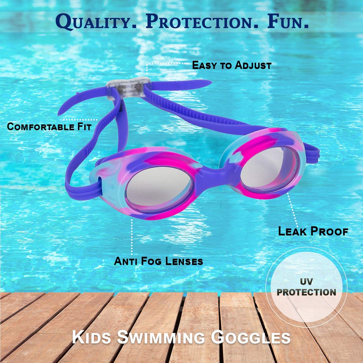 Splaqua Kids Swim Goggles for Boys and Girls - Adjustable Straps, Silicone Eye Seal, UV Protection and Anti Fog Lenses Swimming Goggle (Purple)