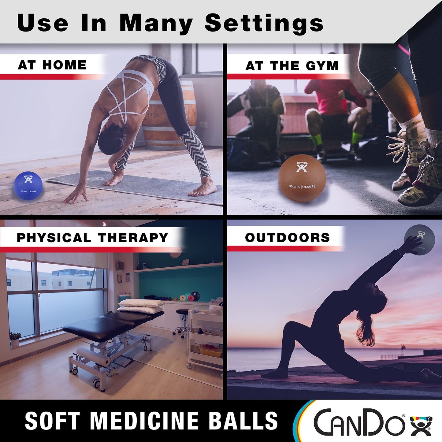 CanDo Soft Medicine Ball 5-Piece Set, 2lb, 4lb, 7lb, 11lb, and 15lb, for Physical Therapy and Fitness Exercises, Easy Grip Rubber Weighted Exercise Ball for Workouts