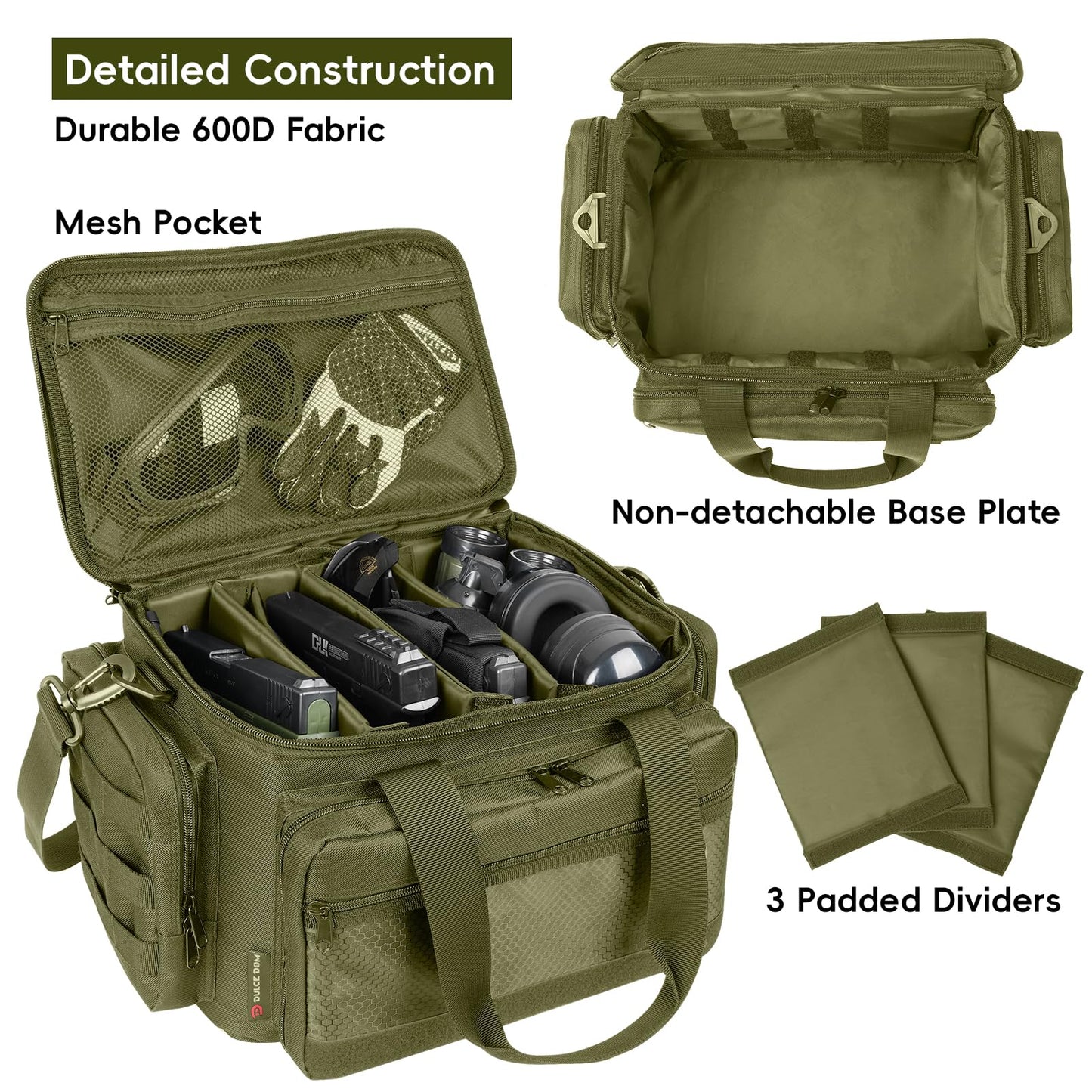 DULCE DOM Tactical Gun Range Bag for Handguns & Pistols - Lockable Compartment, Ammo Storage, Magazine Slots, Durable Range Essentials Bag (GREEN)