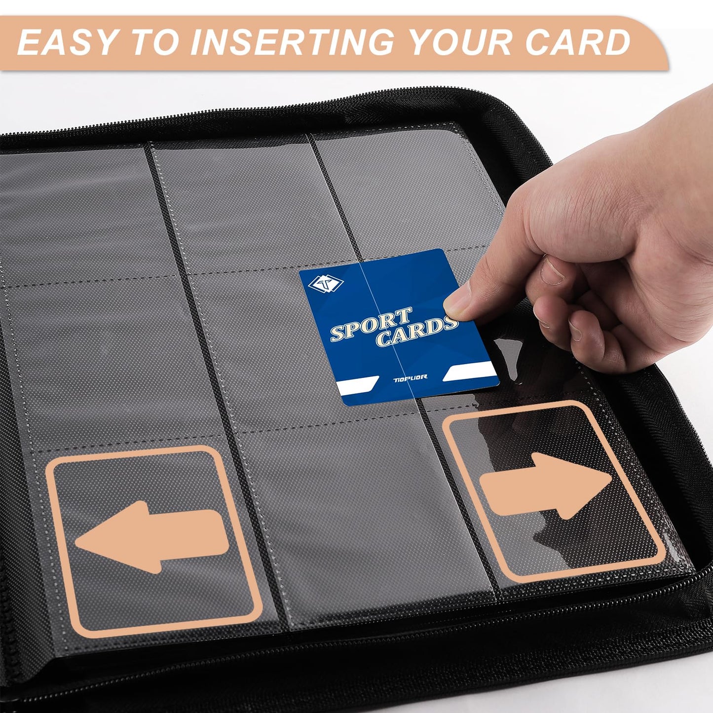 TiopLior Zip MTG Card Binder with 432 Side Loading Pocket - fits TCG Baseball Football Sports Cards - Easy to Insert Collection Binder - Black