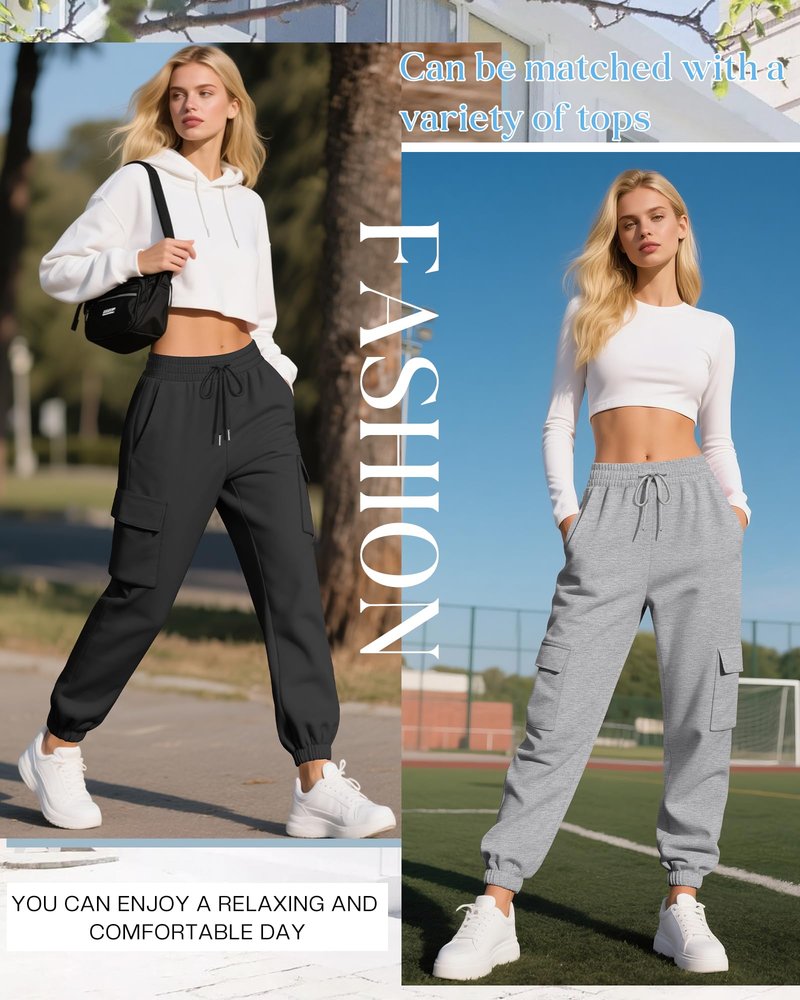 Neer 3 Pack Women's Cargo Sweatpants Joggers Pants Causal Gym Athletic Workout High Waist Bottom Y2k Fall Outfits with Pocket(Black, Dark Grey, Light Grey,Small)