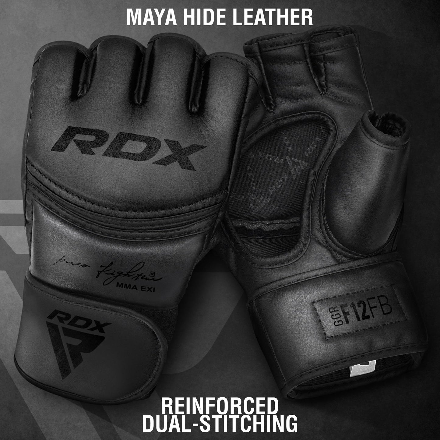 RDX MMA Gloves Grappling Sparring, Maya Hide Leather, Boxing Gloves Men Women Muay Thai Martial Arts Training, Half Finger Adjustable Mitts Wrist Support Kickboxing Cage Fighting Punching Bag Workout