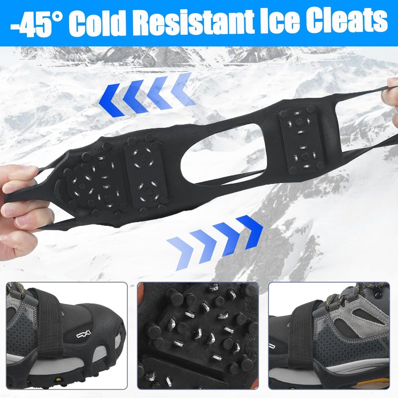 Ice Cleats Snow Traction Cleats Crampons for Boots and Shoes 28 Studs Cleats Crampons Walking on Snow and Ice Anti Slip Overshoe Rubber Ice Grippers Slip-on Stretch Footwear XLarge