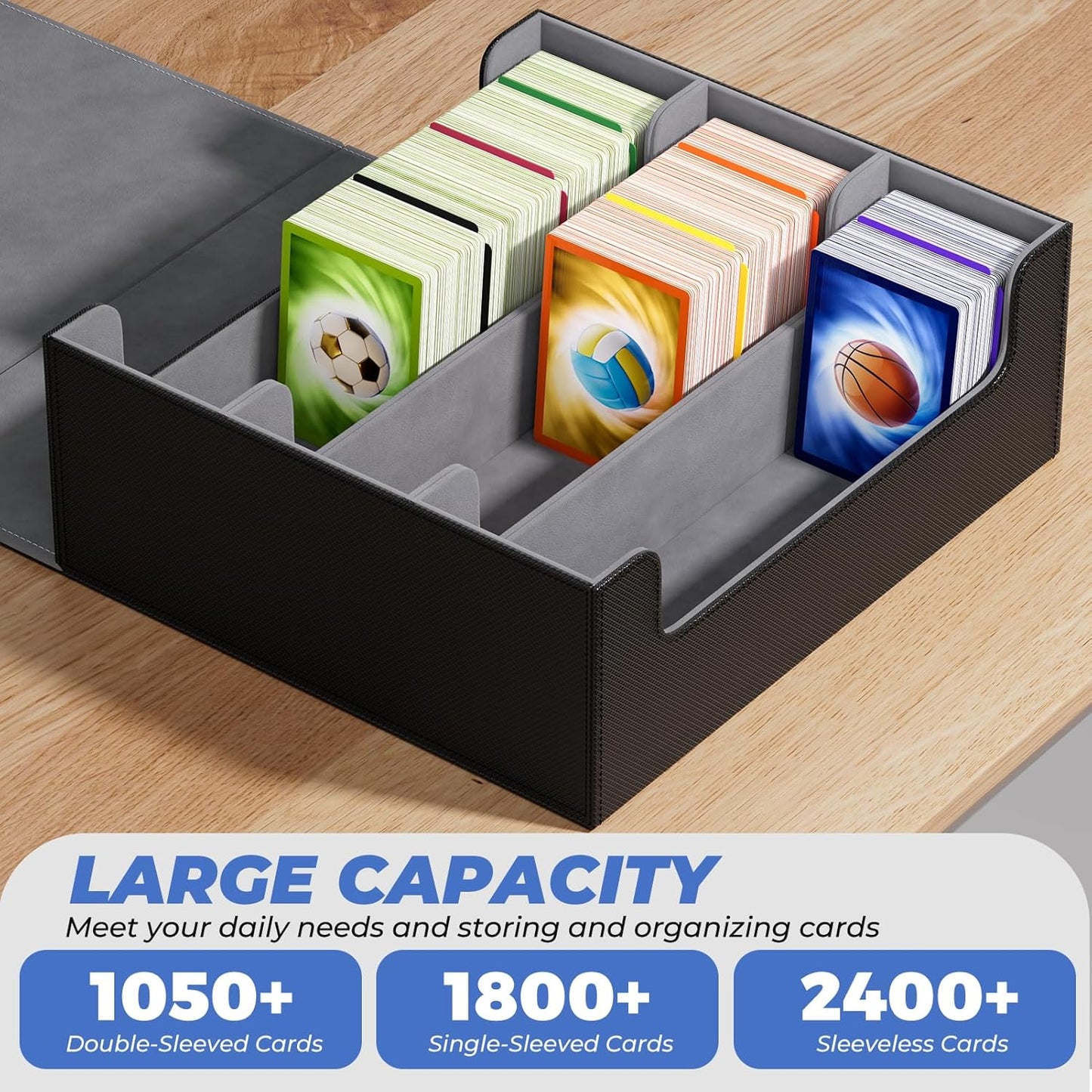MaxGear Trading Card Deck Box - PU Leather Storage Case for 1800+ Sleeved Cards | Magnetic Closure, Fits YuGiOh, MTG, TCG, Sports Cards, Black