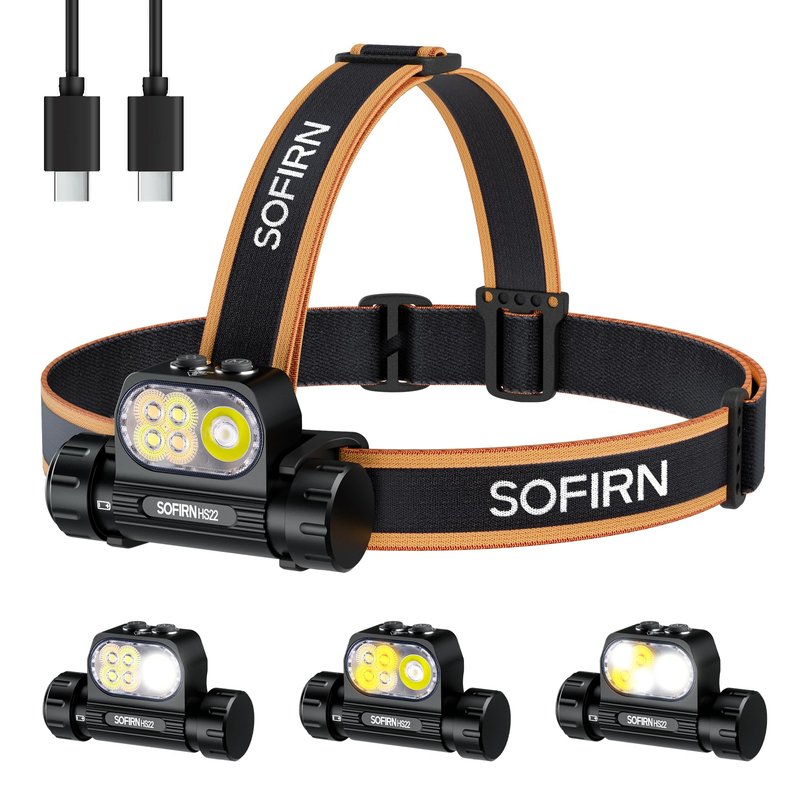 Sofirn HS22 Rechargeable Headlamp 2500 Lumens, Stepless Tint Mixing (2700K Warm to 6500K Cool), Dual Beam LED Headlight with Floodlight Spotlight, IP66 Waterproof for Camping, Hiking& Hard Hat Work