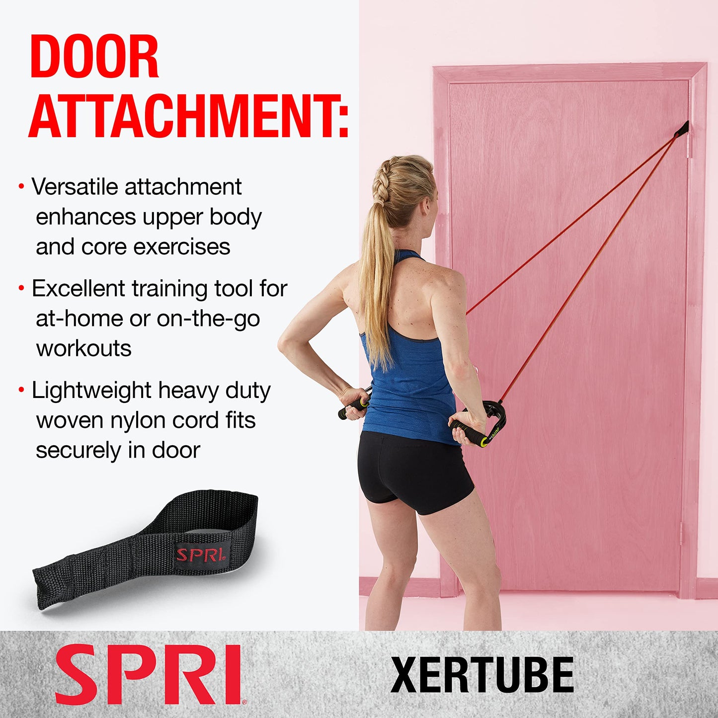 SPRI Resistance Bands with Handles & Home Gym Door Attachment - Exercise Resistance Tube Bands for Strength Training Fitness - Workout Arms, Chest, Back, Shoulders – Green, Light