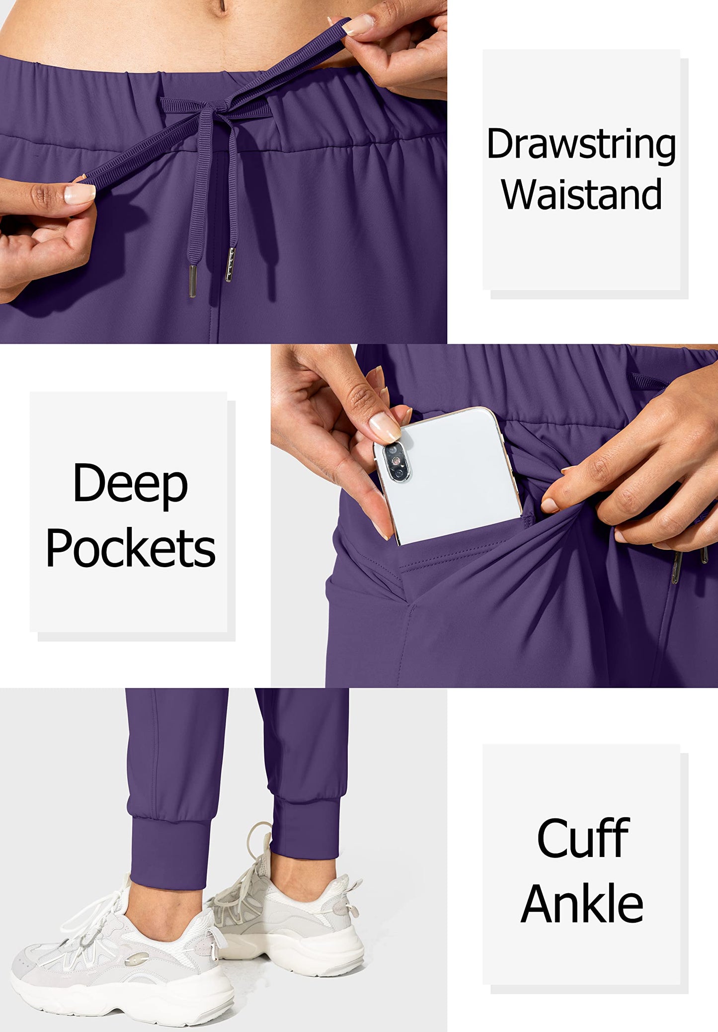 SANTINY Women's Joggers Pants Pockets Drawstring Running Sweatpants for Women Lounge Workout Jogging(Deep Purple_XXL)