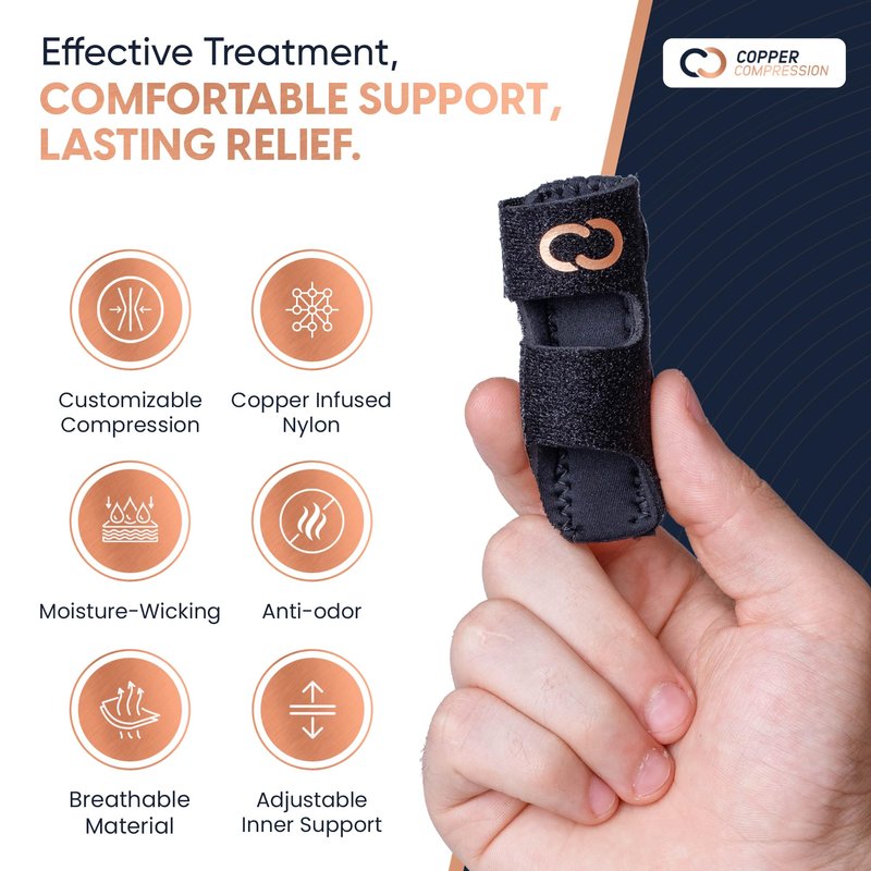 Copper Compression Finger Splints, Trigger Finger Brace for Arthritis, Tendonitis, Finger Locking, Sprains, and Pain Relief – Adjustable Copper Infused Splint with Comfortable Breathable Support – 2 Pack
