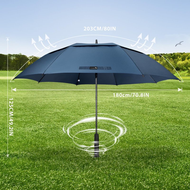 ZOMAKE Golf Umbrella Windproof, Extra Large Oversized Heavy Duty Double Canopy for Rain, Sports Games & Push Cart(80inch,Royal Blue)