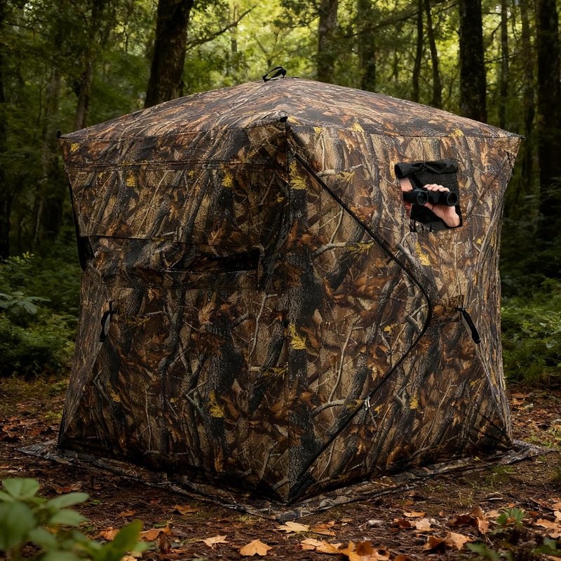 OLIXIS 270° See-Through Hunting Blind - 2-3 Person Pop-Up Camouflage Tent | Portable with Carrying Bag