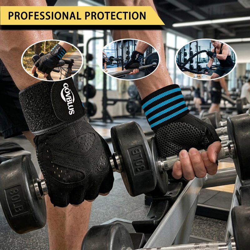 Govblus Workout Gloves for Men and Women,Gym Gloves for Weight Lifting with Wrist Support,Exercise,Rock Climbing, Biking,Training,Fitness,Pull up,Fingerless, Breathable and Snug fit(Small)