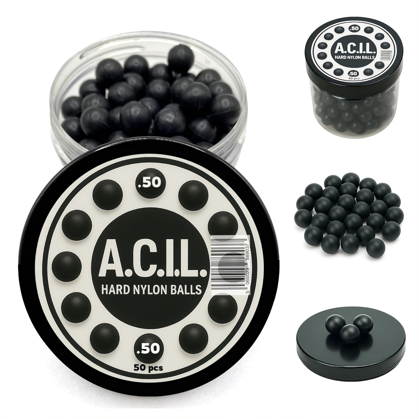 50 x Hard Nylon Balls in 50 Caliber Paintballs Solid Balls Precision Training Ammo for Paintball, RAM & Self Defense Pistols – Durable Reusable Projectiles