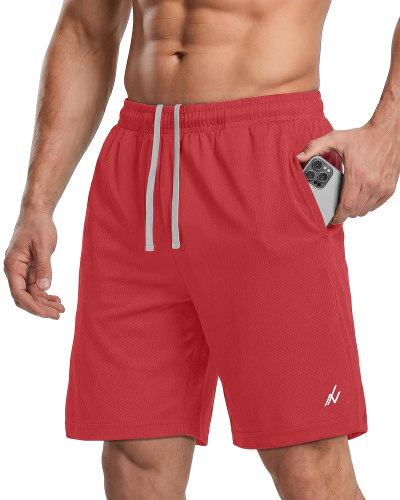 NY Threads Men's Athletic Shorts Quick Dry Loose-Fit Lightweight Running Workout Gym Shorts with Pockets, XX-Large, Red