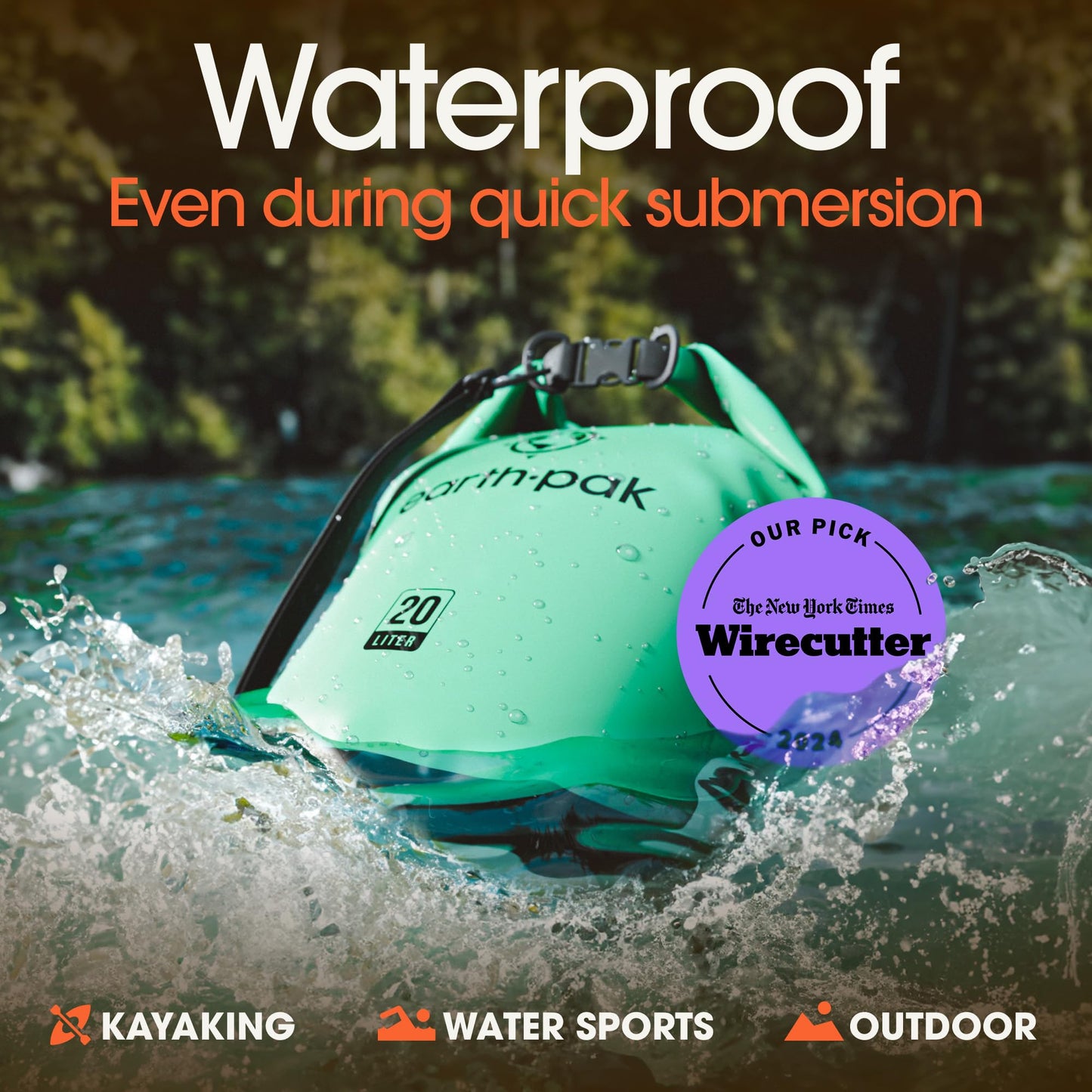 Earth Pak Waterproof Dry Bag - Roll Top Waterproof Backpack Sack Keeps Gear Dry for Kayaking, Beach, Rafting, Boating, Hiking, Camping and Fishing with Waterproof Phone Case