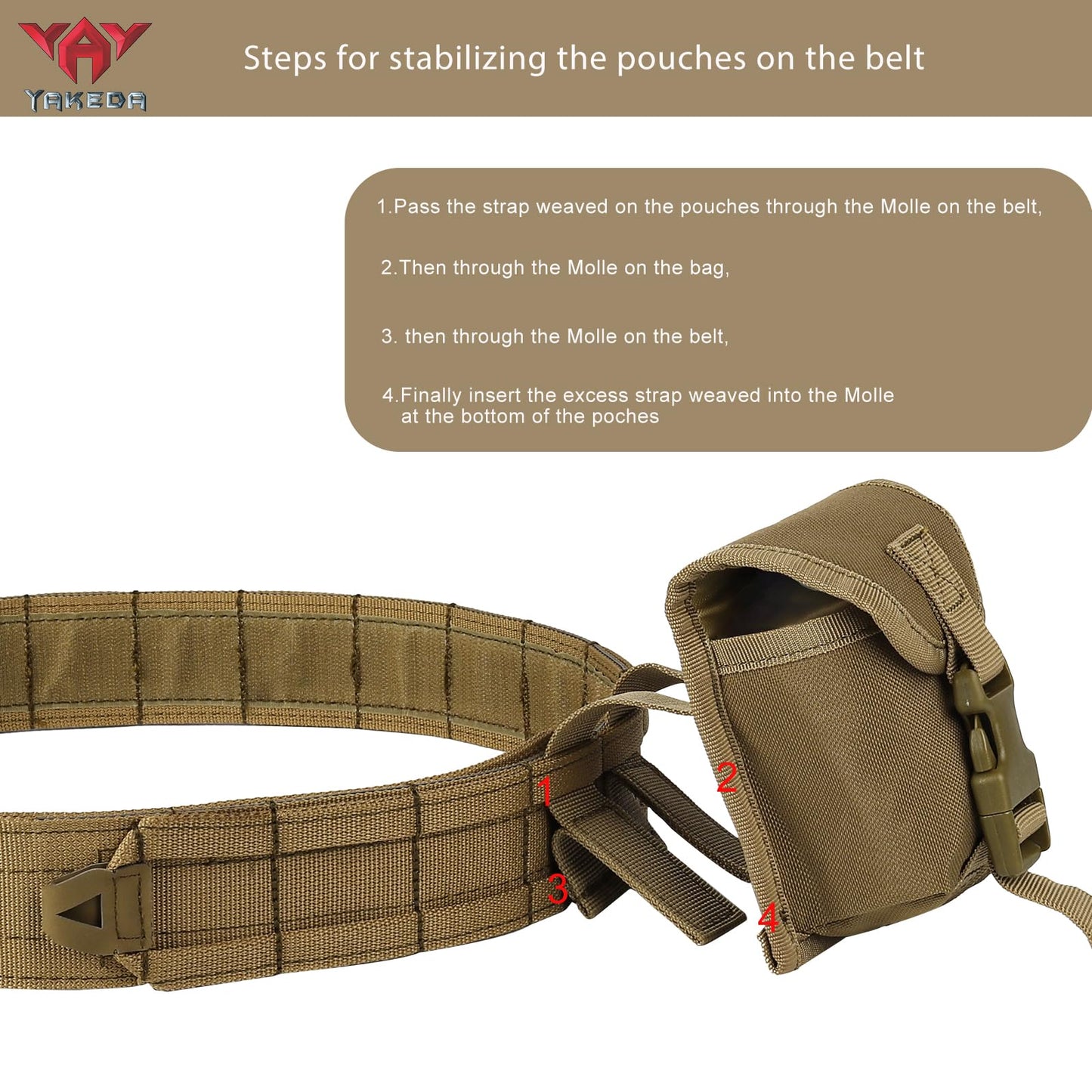 YAKEDA Molle Battle Belt Tactical Combat Belt Quick Release Rigger 1.75 Inch Inner & Outer EDC Belt Heavy Duty Belts Law Enforcement for Men (Tan)