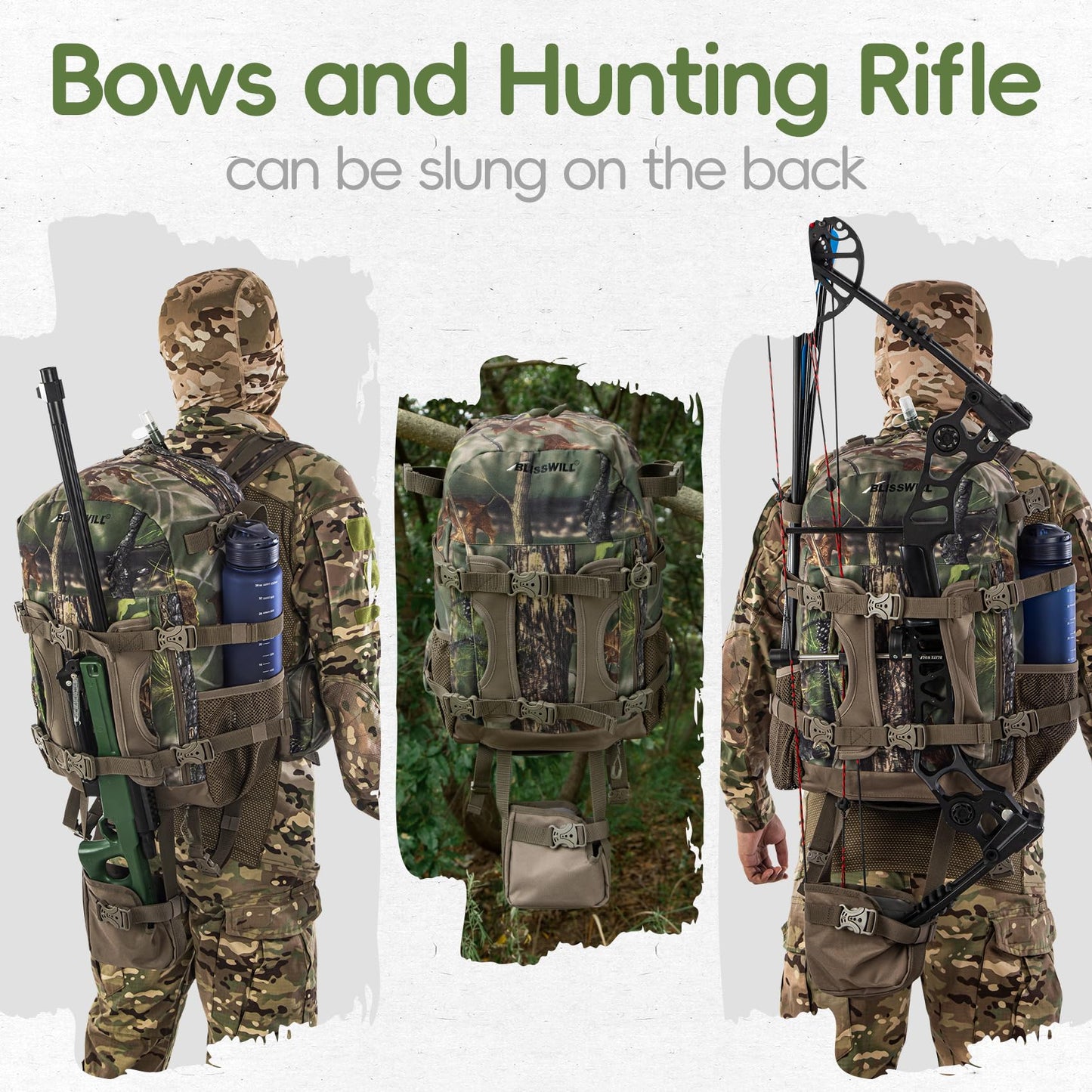 BLISSWILL Hunting Backpack Hunting Day Pack with rifle holder Hunting Gear Accessories gift for men(Forest Canvas)
