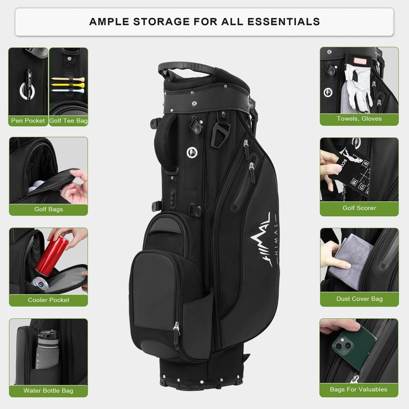 uniHimal Lightweight Golf Stand Bag with 5 Way Full-Length Dividers, Semi-Concealed Stand, Folding Base, Adjustable Dual Straps and 8 Pockets