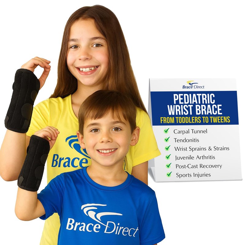 Brace Direct Kids Wrist Brace - Older Child Wrist Splint for Carpal Tunnel, Tendonitis, Sprains & Injuries - 8" Lace Up Design (Left Hand)
