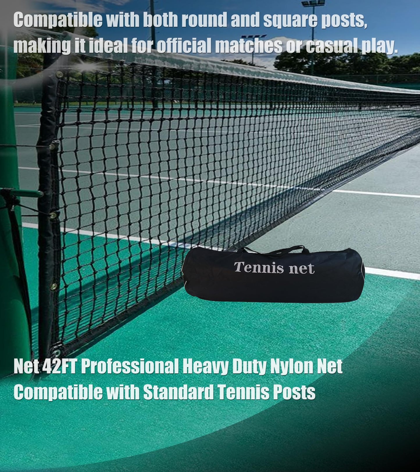 PreAsion 42FT Professional Tennis Net - 12.7m x 1.07m, Heavy-Duty Nylon & PE Construction, UV-Resistant, with Galvanized Steel Rope & Copper Grommets for Indoor/Outdoor Tennis Courts