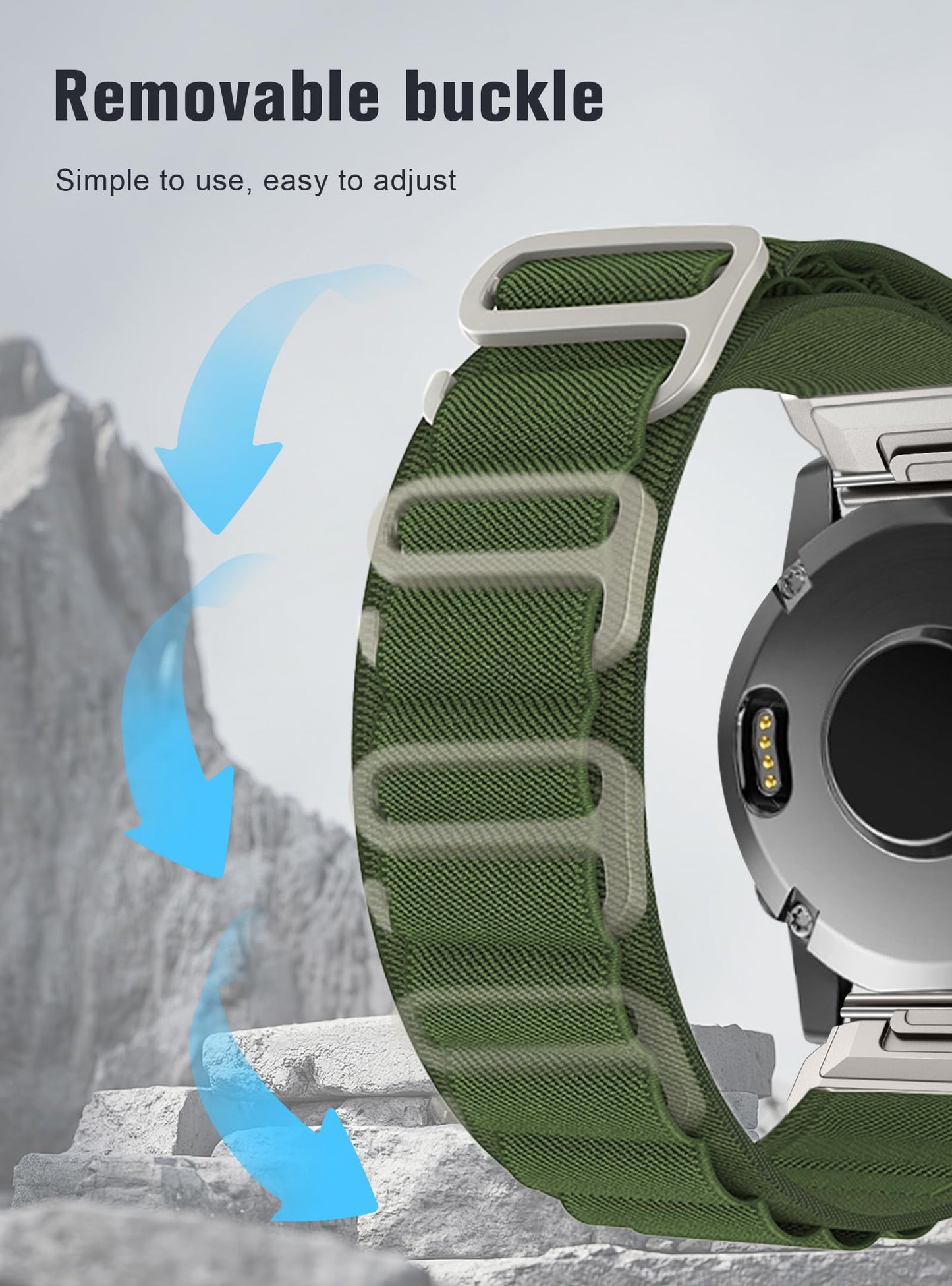 Nylon-Band for Garmin Fenix E/Fenix 8 AMOLED 47mm/Fenix 7/Fenix 7 pro/Fenix 6/Fenix 6 pro/Fenix 5/Fenix 5 Plus,Quickfit 22mm Adjustable Nylon Loop Bands for Garmin Forerunner 935/945, Instinct,Approach S62/S60(ArmyGreen)