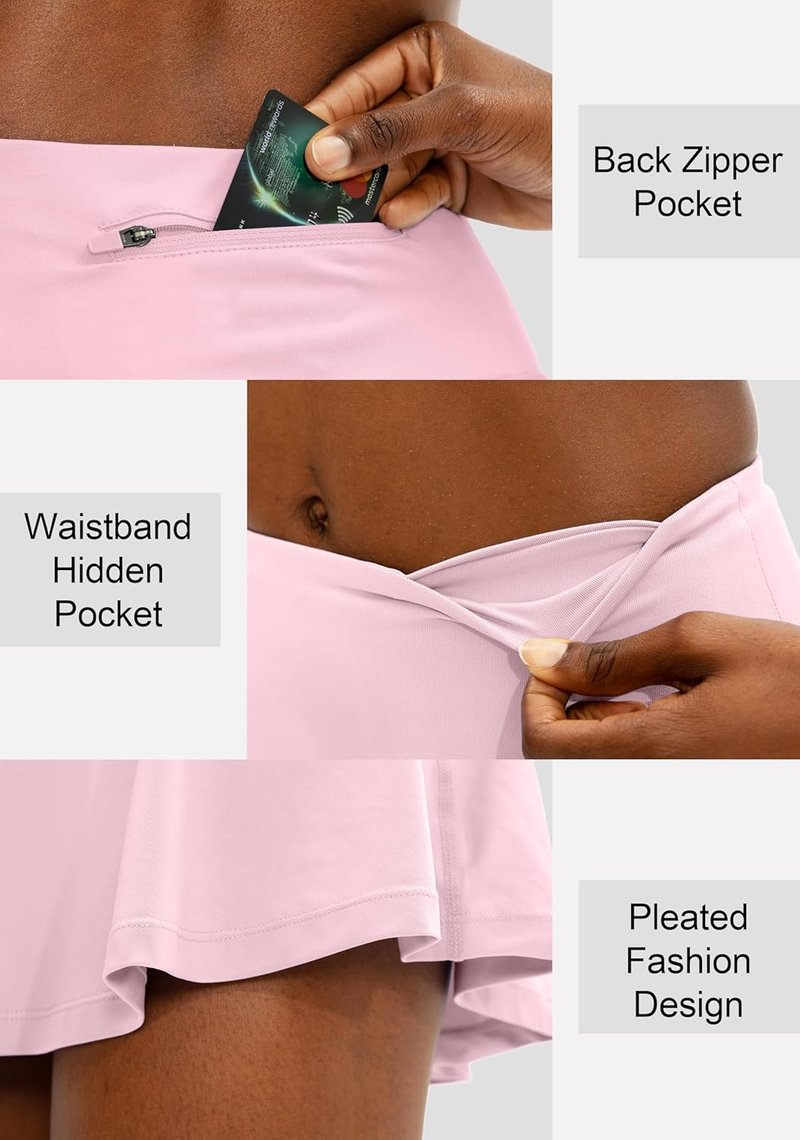 SANTINY Pleated Tennis Skirt - Women's High Waisted Athletic Golf Skorts with 4 Pockets | Perfect for Running & Casual Wear