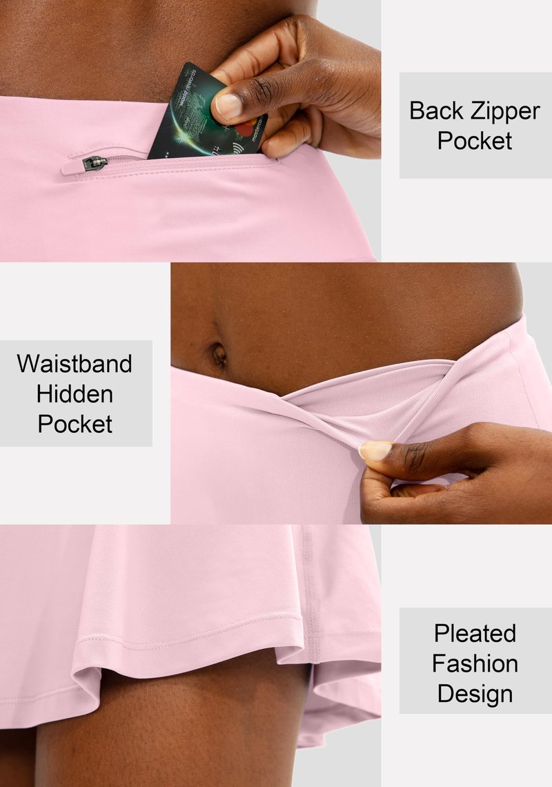 SANTINY Pleated Tennis Skirt for Women with 4 Pockets Women's High Waisted Athletic Golf Skorts Skirts for Running Casual (Light Pink_S)