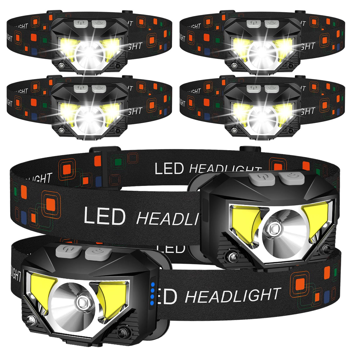 LHKNL Headlamp Flashlight,6-Pack Lumen Ultra Bright LED Rechargeable Headlight with White Red Light,Waterproof Motion Sensor Head Lamp,8 Mode for Outdoor Camping Running Cycling Fishing