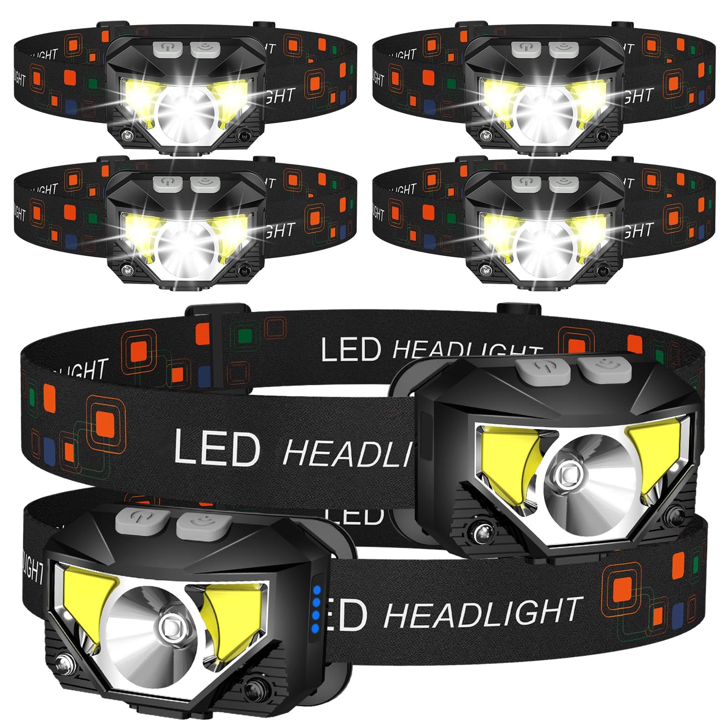 LHKNL Headlamp Flashlight,6-Pack Lumen Ultra Bright LED Rechargeable Headlight with White Red Light,Waterproof Motion Sensor Head Lamp,8 Mode for Outdoor Camping Running Cycling Fishing