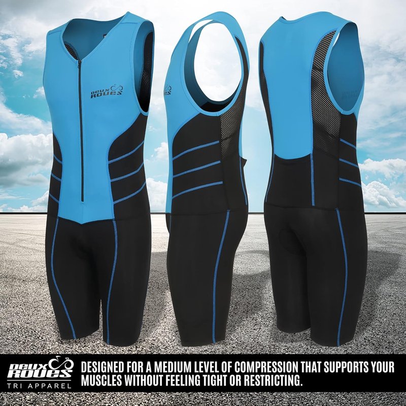 Men's Triathlon Suit - Sleek Sleeveless Racing Skin Suit with Bonus Race Bib Belt | Perfect for Cycling & Running