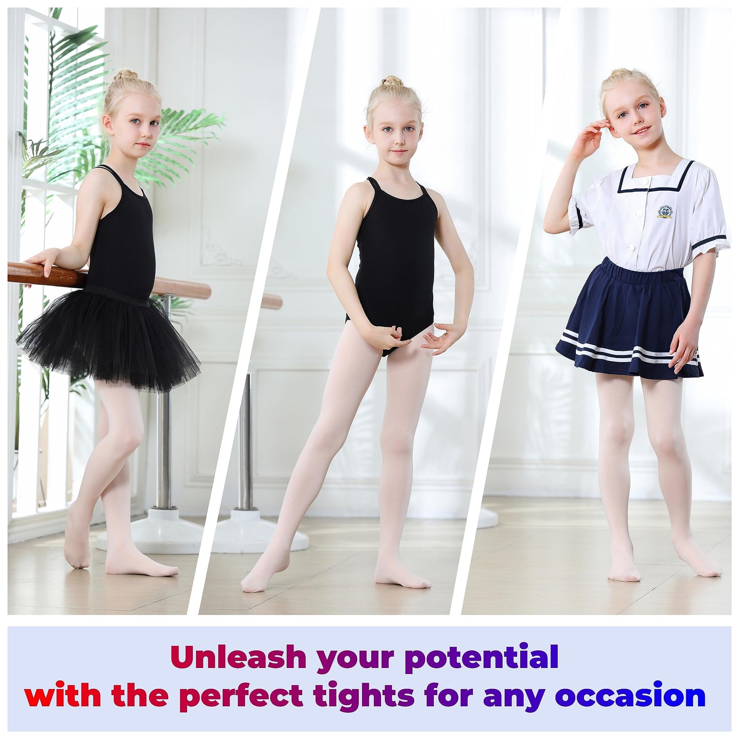 DIPUG Ballet Tights for Girls Dance Tights Toddler Thick Soft Footed Kids Pink Stockings Size 3t 4t 5t, 2 Pack