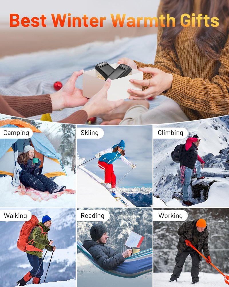 Lerat Hand Warmers Rechargeable 2 Pack, Electric Hand Warmer, Fast Heating Portable Pocket Heaters, 2 in 1 Quick Charge Hand Warmer for Outdoor Indoor, Warmer Gifts for Women, Men, Camping-Light Black