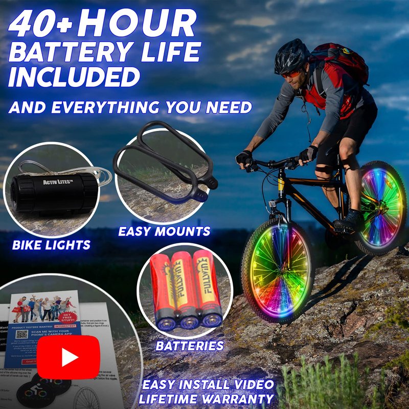 Activ Life LED Bike Wheel Lights with Batteries Included, Get 100% Brighter and Visible from All Angles for Ultimate Safety & Style (1 Tire Pack, Color Changing)