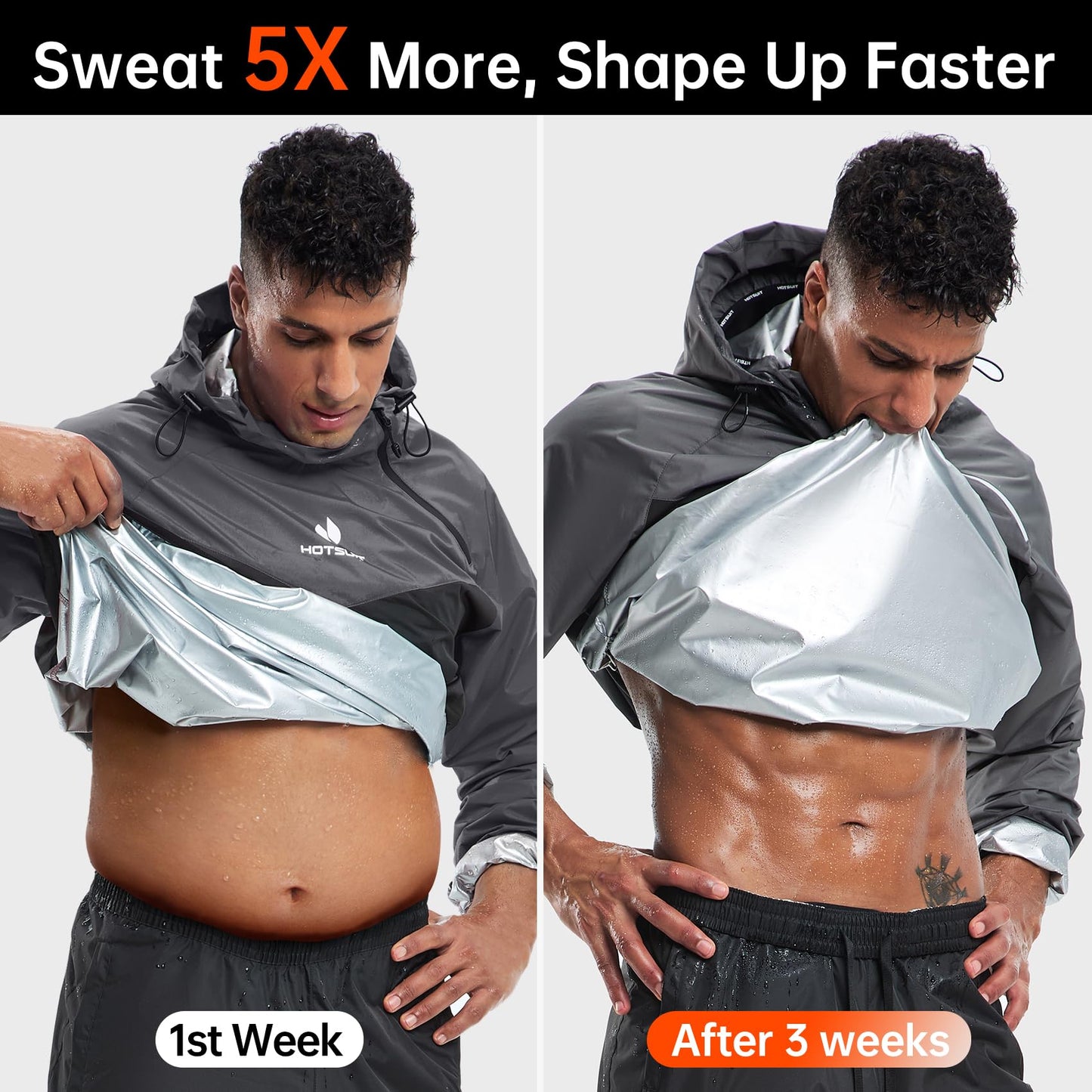 HOTSUIT Sauna Suit Men Weight Loss Gym Exercise Sweat Suits Workout Jacket, Gray, M